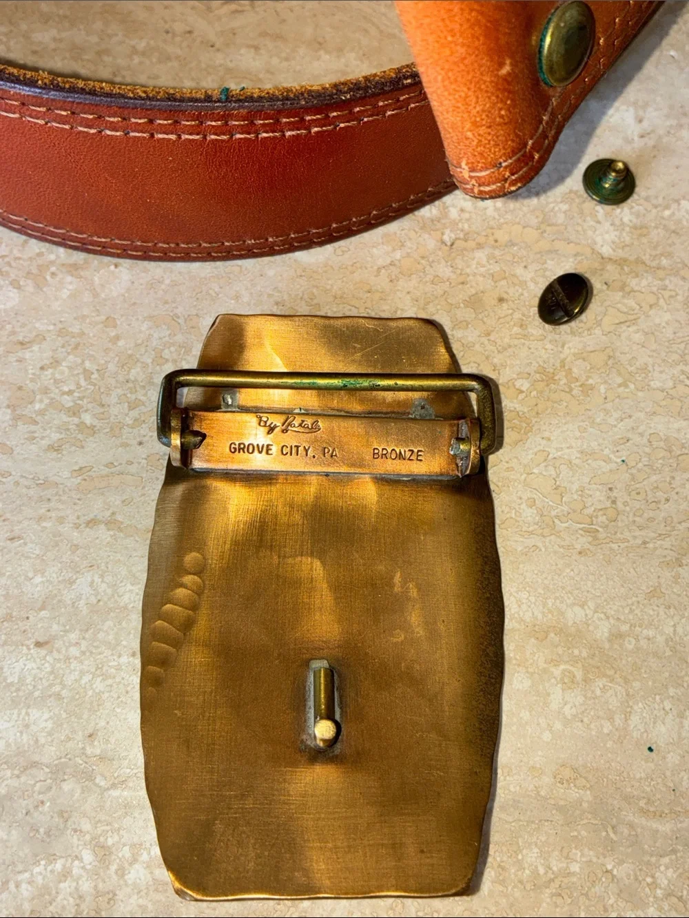 NATALE brass Eagle buckle on Leather Belt, XL VTG Exquisite artisan piece Unisex